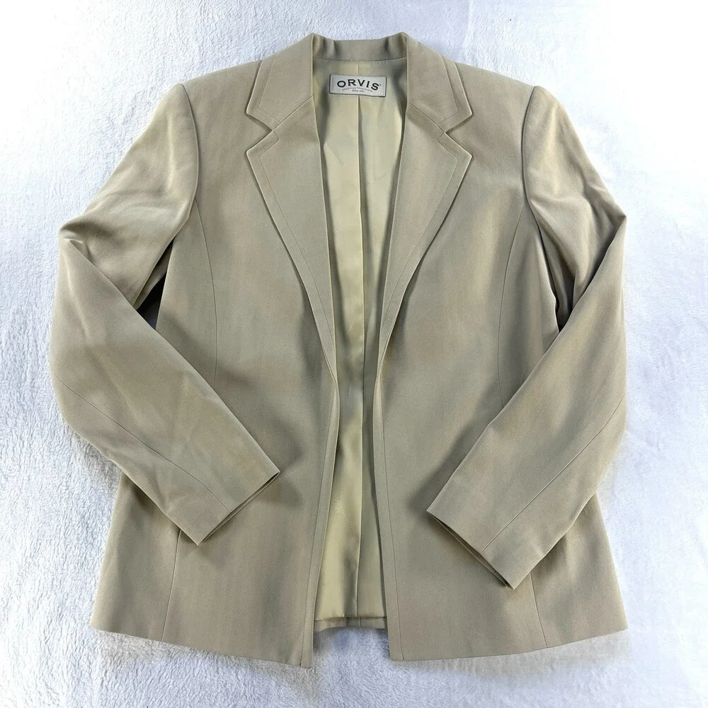 Vintage Orvis Silk Blazer 6 Womens Beige Open Front Coat USA Made